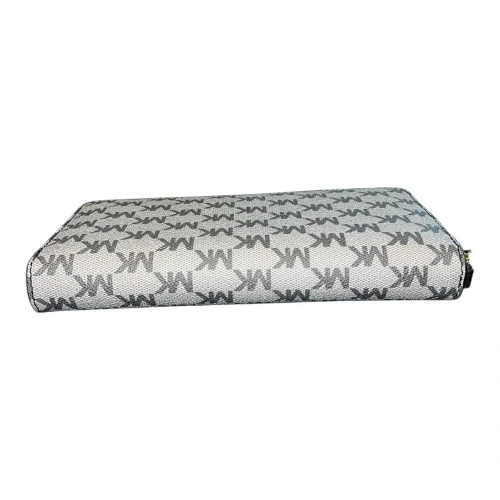 Michael Kors Jet Set Travel Zip Around Wallet MK Logo White Gray PVC